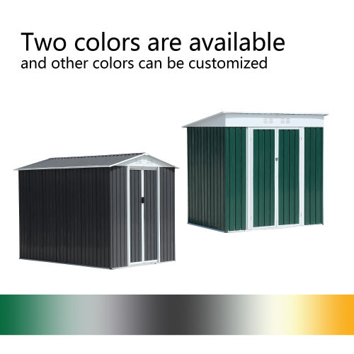 6FTx4FT Apex Roof Green Outdoor Tool Storage House Garden Shed With Aluminum Alloy Frame And Sliding Door