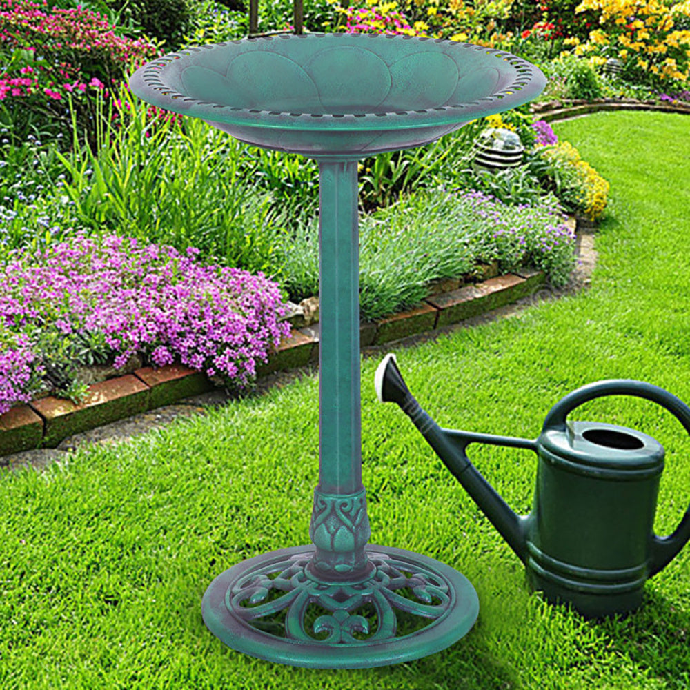 Outdoor Garden Green Pedestal Bird Bath Feeder - Outdoor Chilling