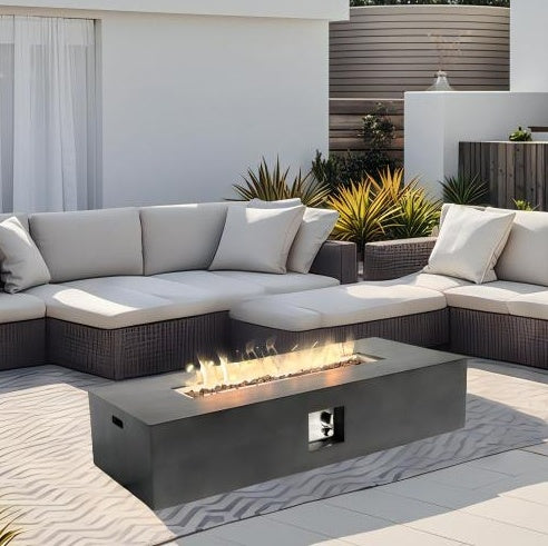 50000 BTU Large Rectangular Stone Gas Fire Pit With Lava Canopy - Outdoor Chilling