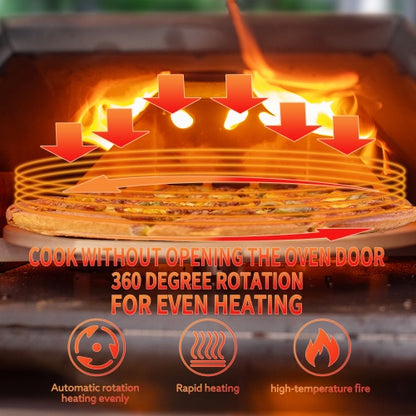 Stainless Steel Pizza Oven Outdoor 12 Automatic Rotatable Pizza Ovens,Portable Wood Fired Pizza Oven Pizza Maker With Timer, Built-in Thermometer,Pizza Cutter