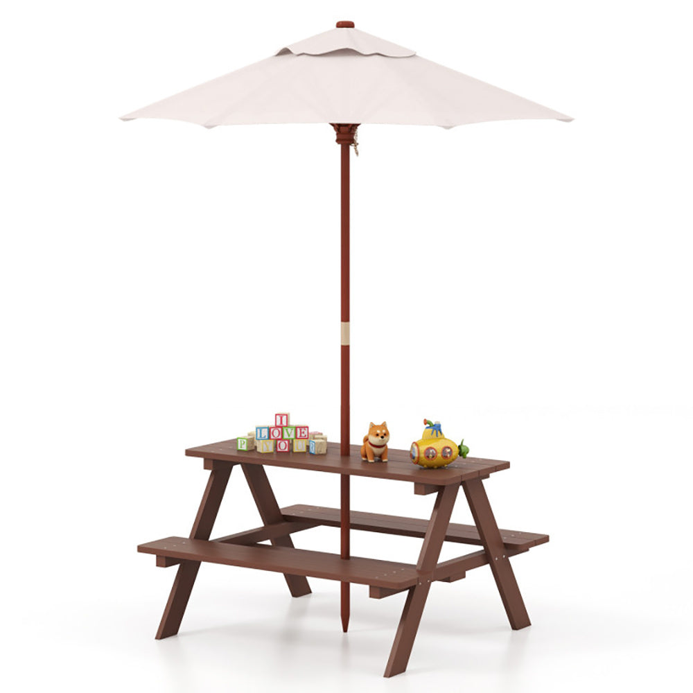Outdoor 4-Seat Kids Picnic Table Bench Set With Removable Umbrella - Outdoor Chilling