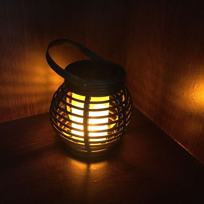 Outdoor Solar Rattan Hanging Lights, Hanging Cage Lights, LED Flame Lights
