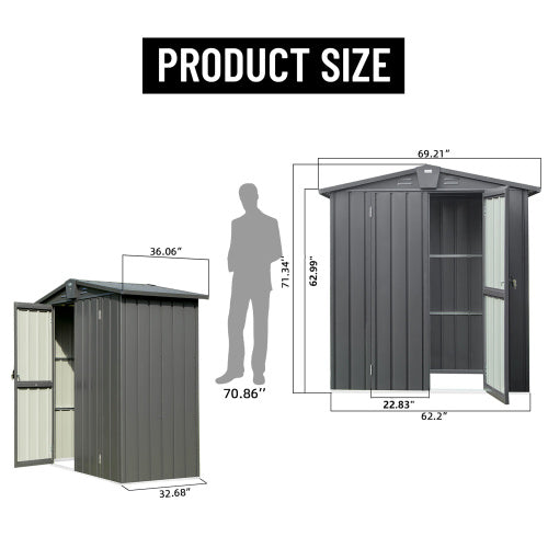 Outdoor Storage Shed 5.7x3 FT, Metal Outside Sheds & Outdoor Storage Galvanized Steel, Tool Shed With Lockable Double Door For Patio, Backyard, Garden, Lawn 5.7x3ft, Dark Gray