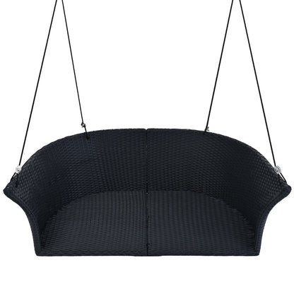 GO 51.9 2-Person Hanging Seat, Rattan Woven Swing Chair, Porch Swing With Ropes, Black Wicker And W